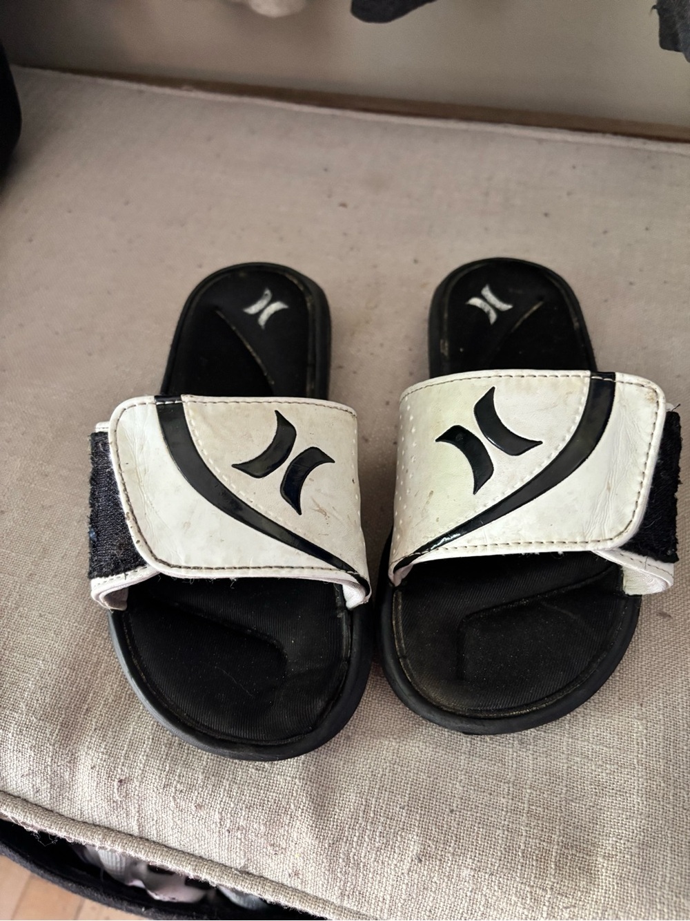Hurley Kids Black and White Velcro Slide Sandals